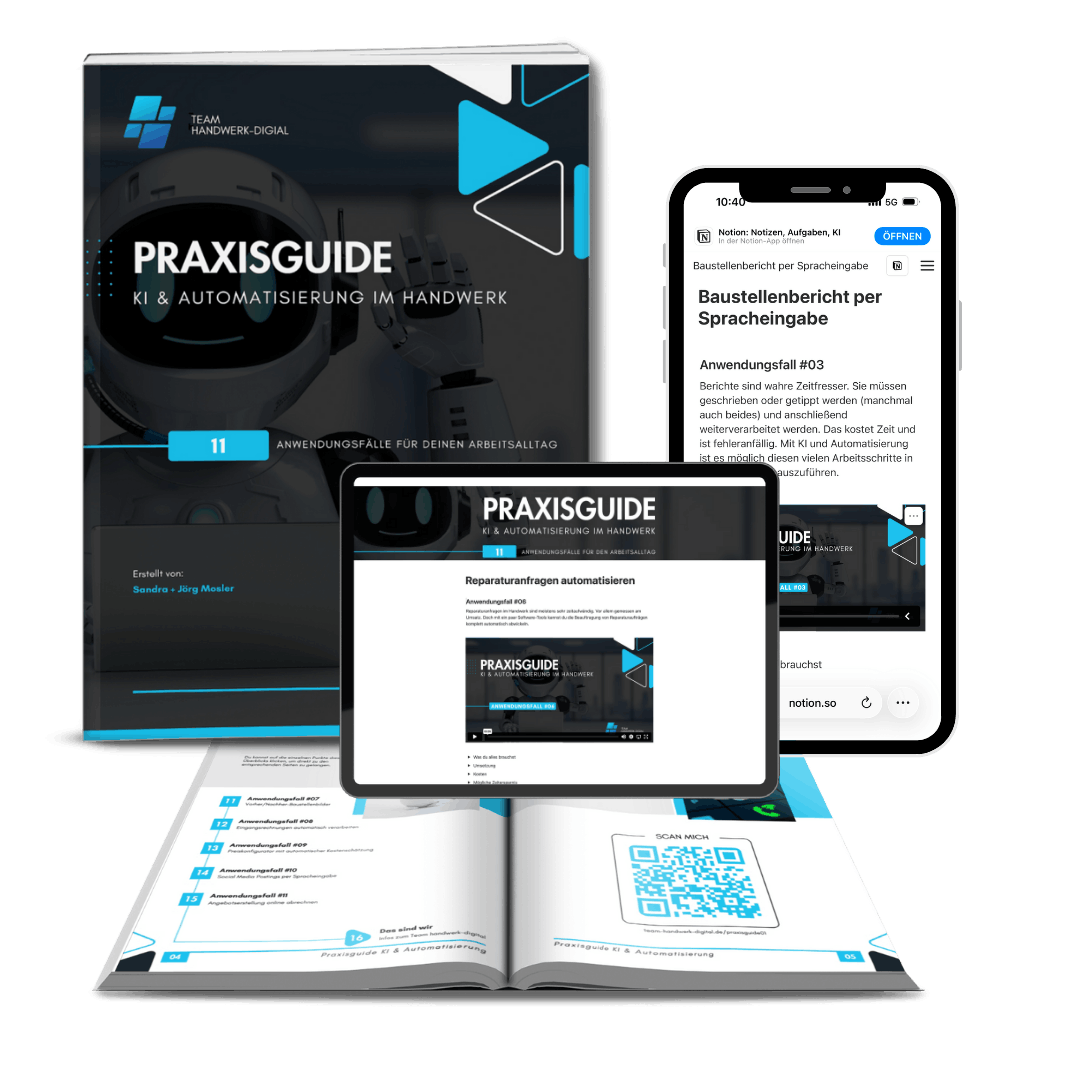 Praxisguide KI und Automatisierung im Handwerk - mehrere Ansichten Ebook und Begleitmaterial