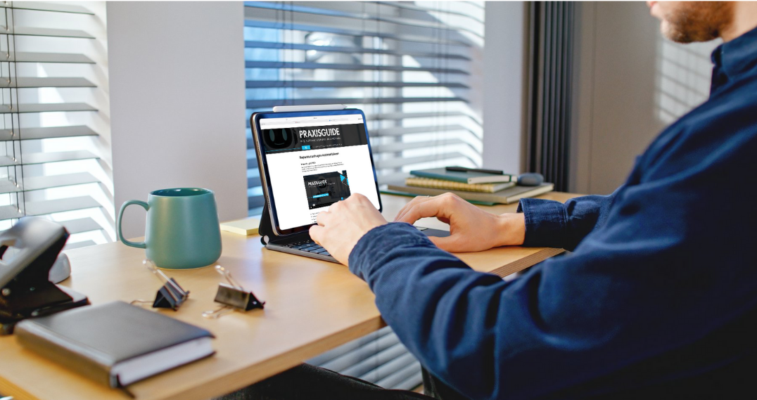 Tabletansicht des Onlinebereichs zum Praxisguide für KI und Automatisierung im Handwerk